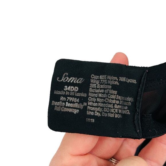 Soma Breathe Beautifully full coverage bra black lace trim 34DD - Picture 7 of 7